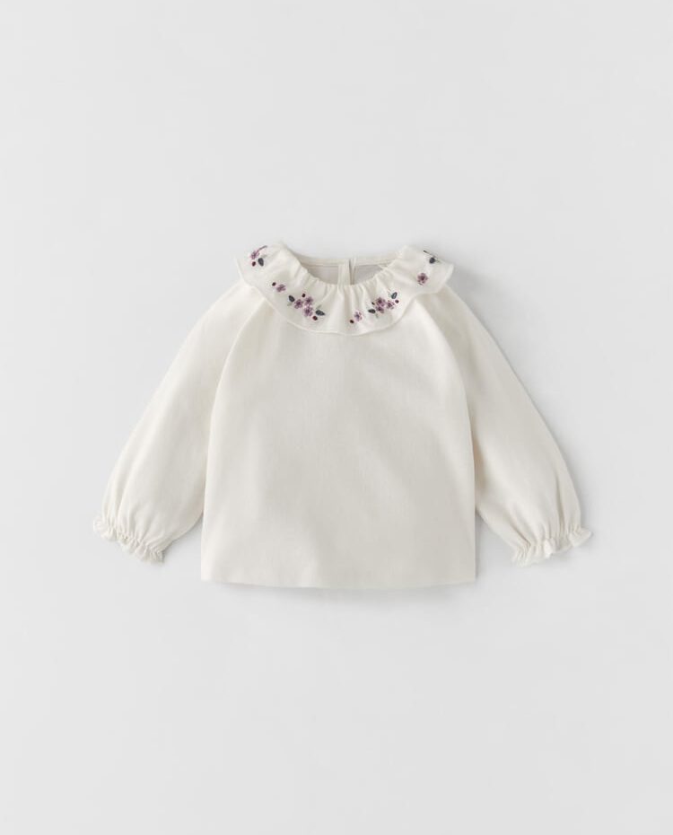 Embroidered Ruffled T-Shirt